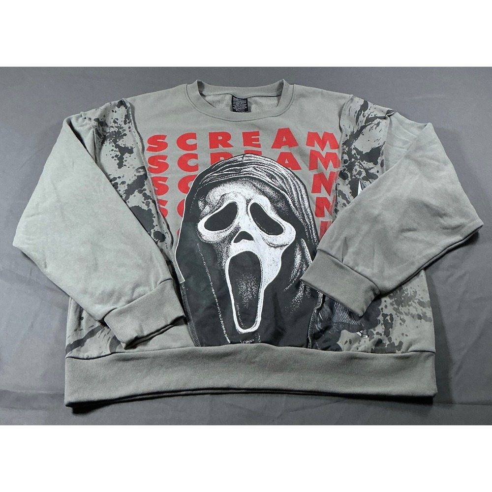 Ghostface Scream Horror Movie Graphic Crewneck Fleece Sweatshirt Mens‎ Large NEW